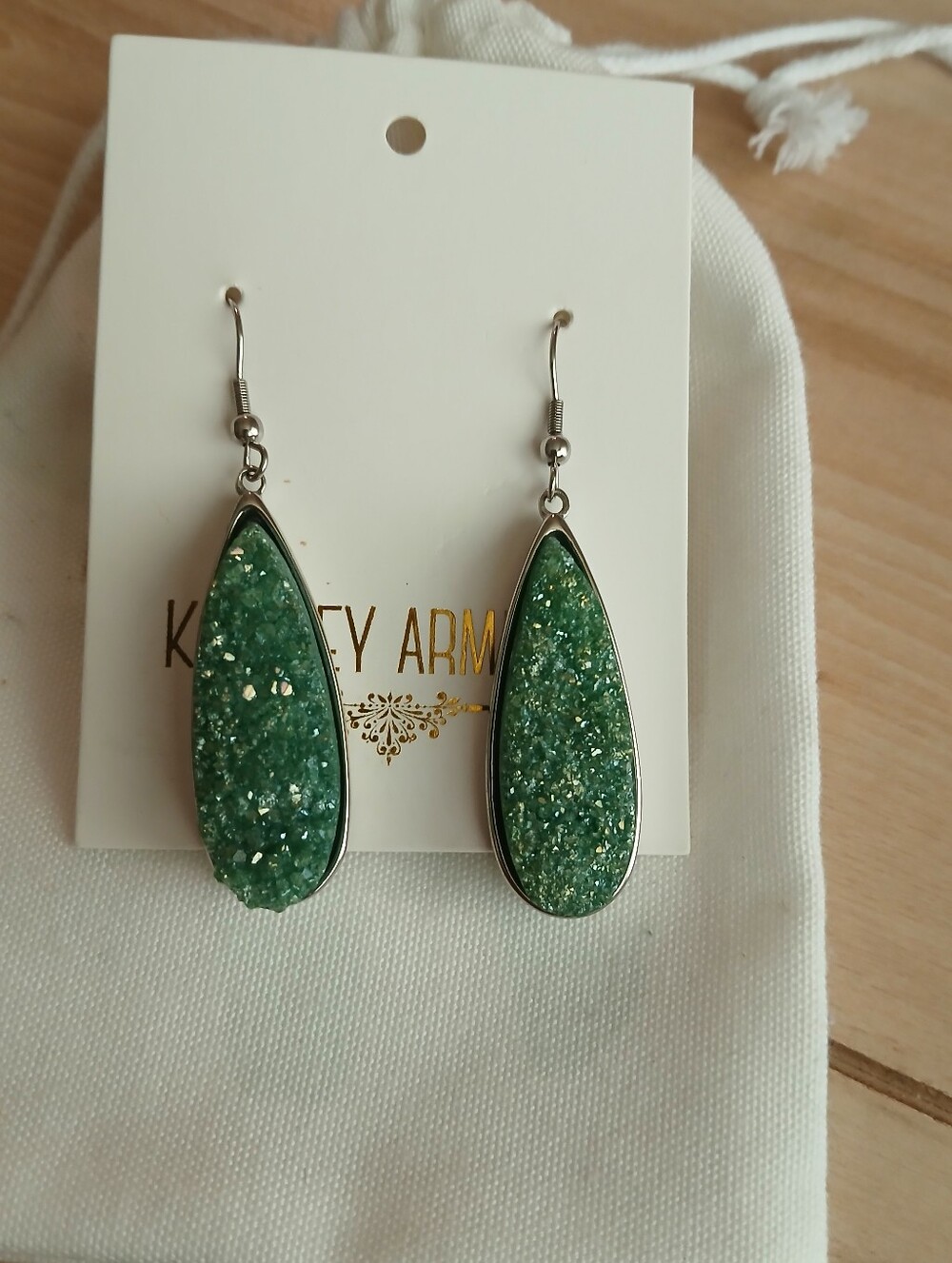 Kinsley Armelle Green Teardrop Druzy Earrings - Sparkling Green Drop Earrings